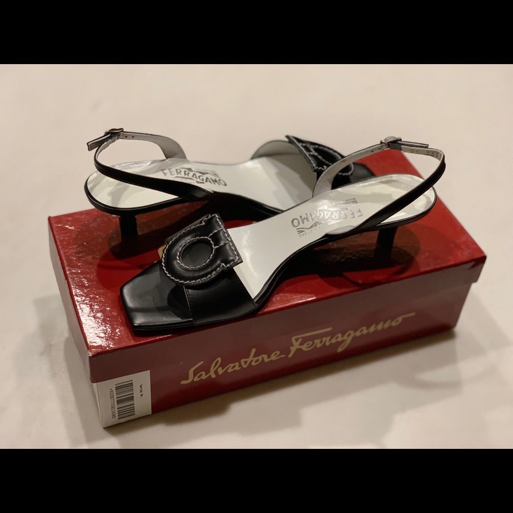 Salvatore Ferragamo Sling Back Cat Heel Sandals